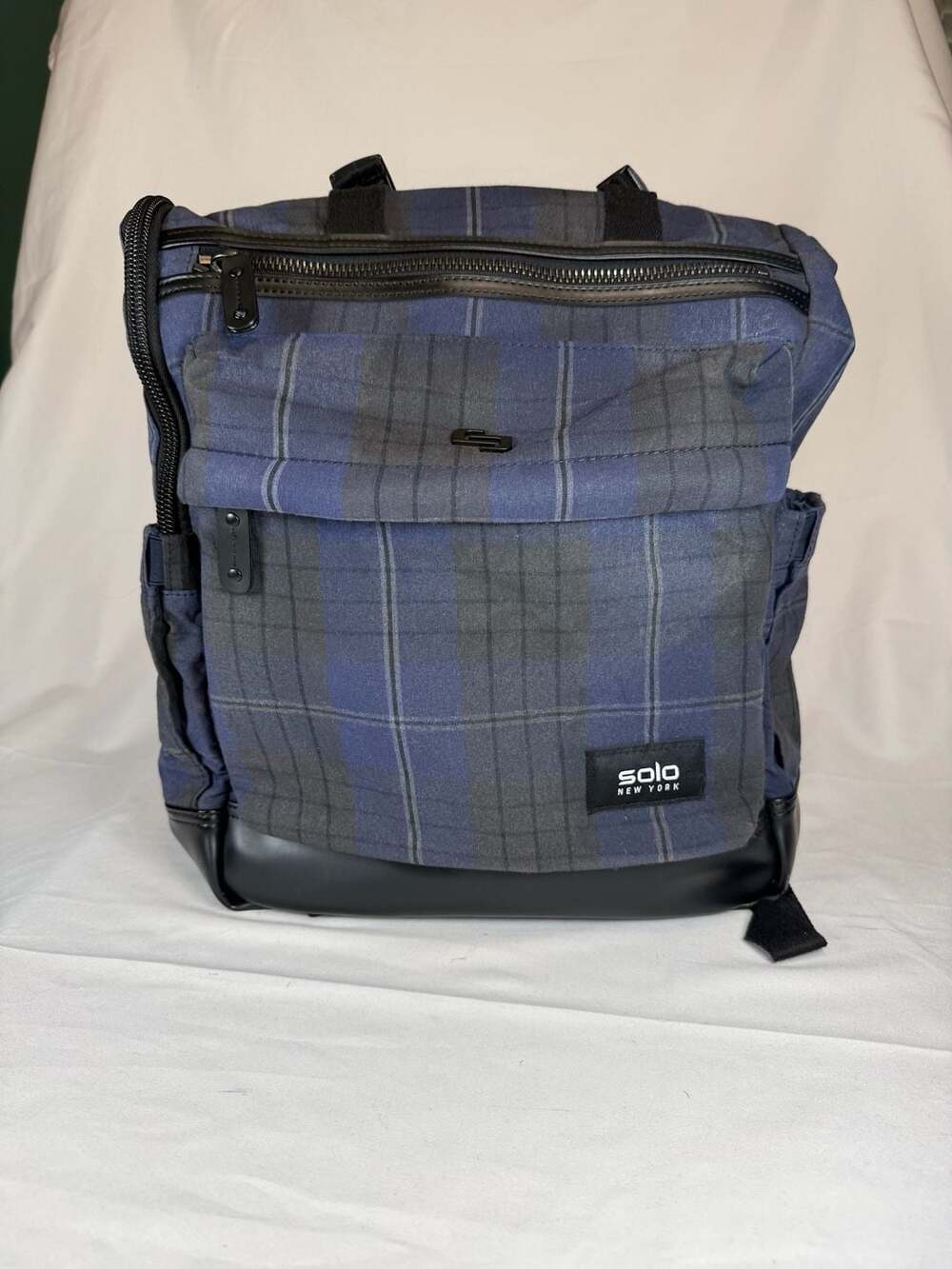 Solo New York Cameron Plaid Roll-Top Backpack Black/Blue